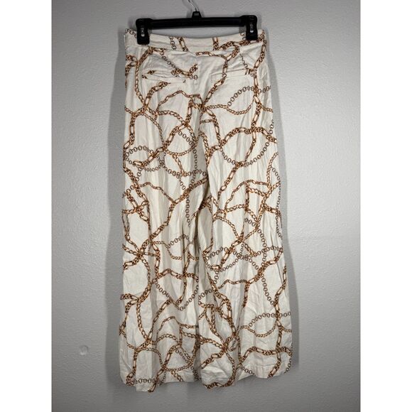 Maeve Anthropologie Linen Blend Palazzo Pants Womens Sz 4 Wide Leg Chain Print - Picture 5 of 15